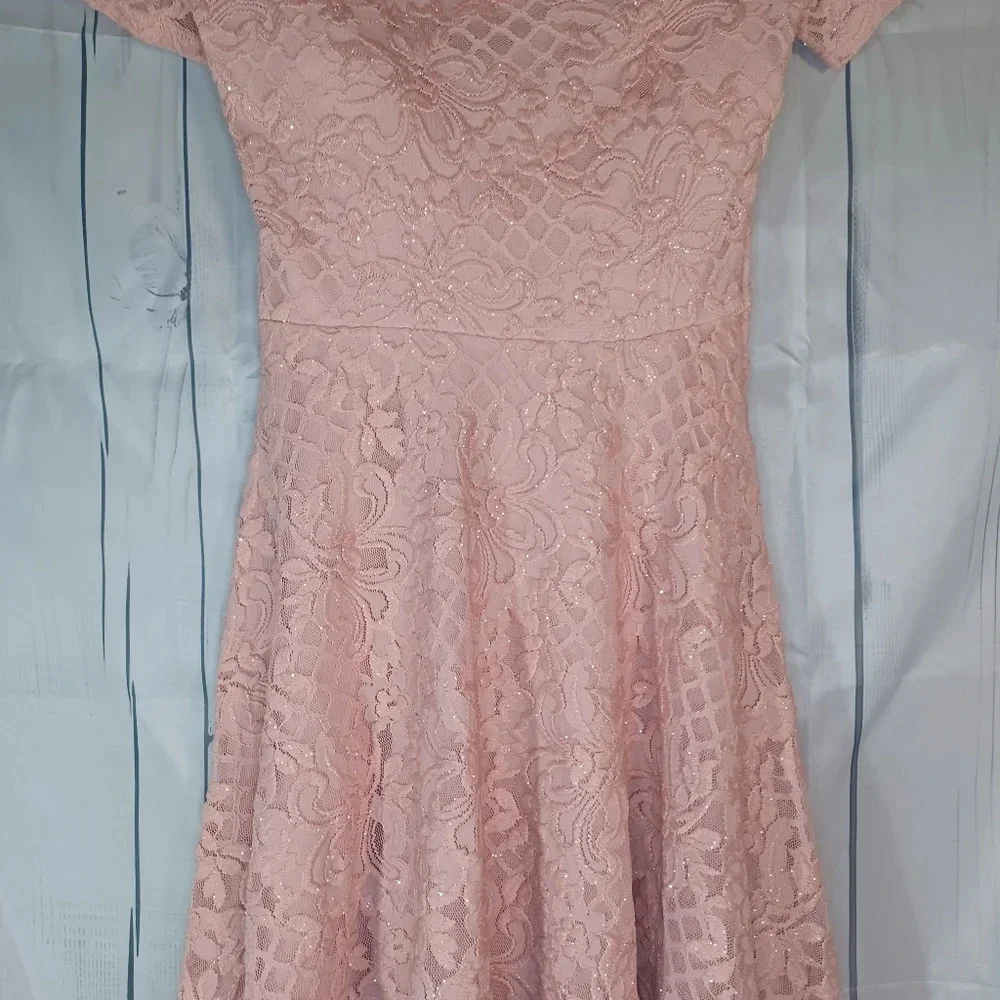 City Studio off the shoulder pink sparkle dress. - Picture 4 of 13